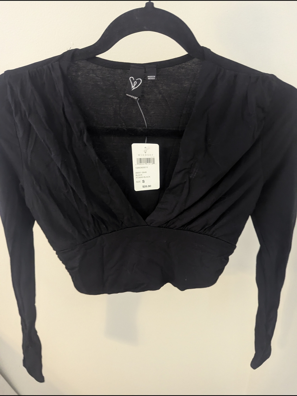 Windsor Black V-Neck Long Sleeve Cropped Top